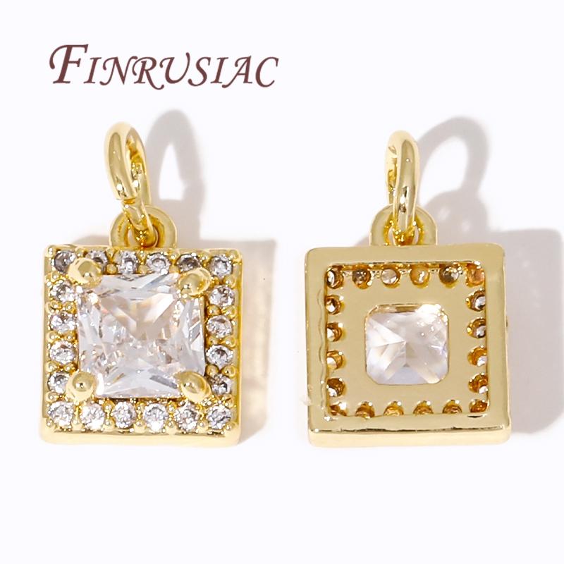 Fashion Square Small Pendants For Jewelry 18K Gold Plated Zircon Crystal Charm For Earrings,DIY Jewelry Making Supplies Findings