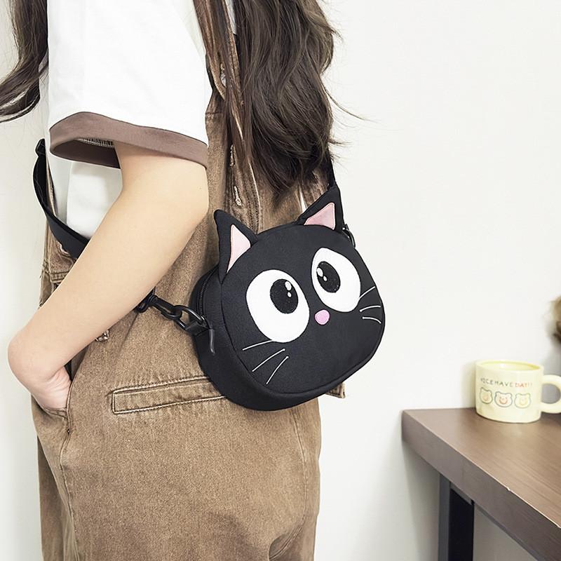 Adorable Cartoon Cat Canvas Mini Shoulder Bag For Kids Unisex Lightweight Design