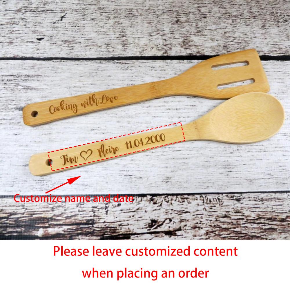 

Personalized Wooden Spoon Spatula Housewarming Gift Kitchen Utensils Christmas Birthday Wedding Bridal Shower Baking Supplies 2PCS 30cm