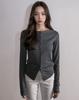 Maegolenseoul Metal Tri-Clipse Open Boat Neck Long Sleeve Melange Charcoal