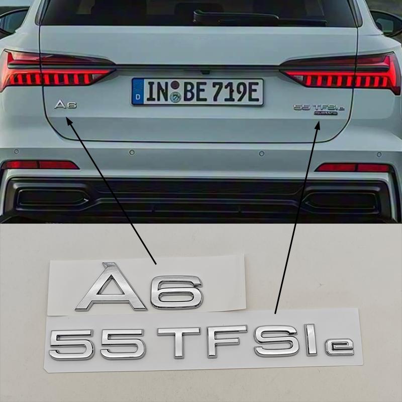 For Audi A6 55 TFSIe Trunk Letters Emblem Badge Glossy Black Chrome Silver Logo Nameplate Car Styling Sticker Accessories C7 C8