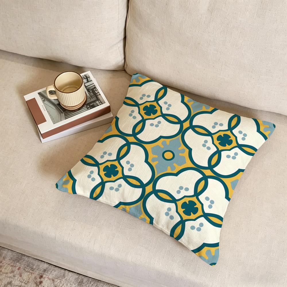P-Iberian Floral Tile Cushion Cover Fabric Soft Furnishing,Pillowcase, Cushion Cover, Sofa Pillow, Home Decoration