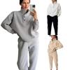 Womens Street Style Tracksuit Set Solid Color Button Stand Collar Sweatshirt Loose Pants