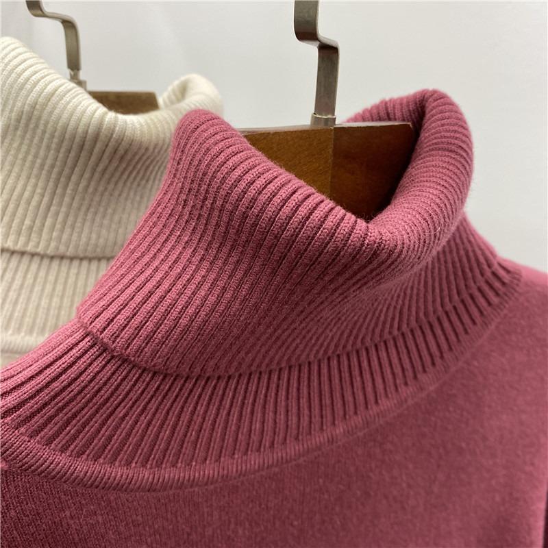 Toamnă Iarnă Gros Cald Catifea Guler Înalt Pulover de Damă Mânecă Lungă Solid Pluș Pulovere Femei Croială Slim Casual Tricotaje Pulovere 25196