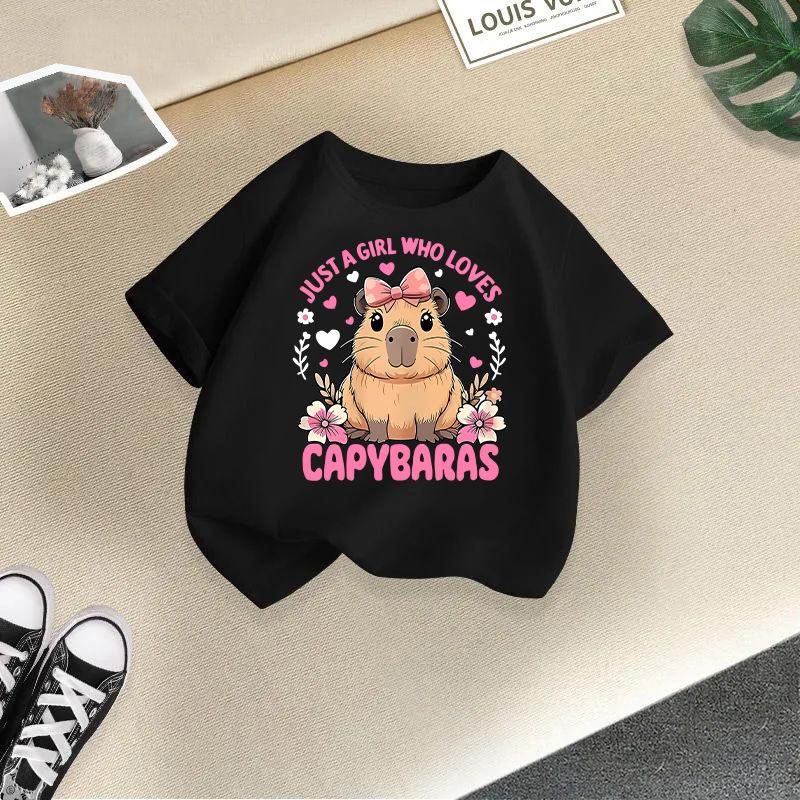 Children T-shirt Capybara Printed Kids 100% Cotton Tops O-Neck Short-sleeve Kids 2-13Y T-shirt