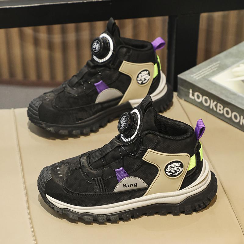 Fashion Green Children's Sports Shoes Knob Design High Top Sneakers Boys Girls Outdoor Non-slip Platform Sneakers Kids Trainers