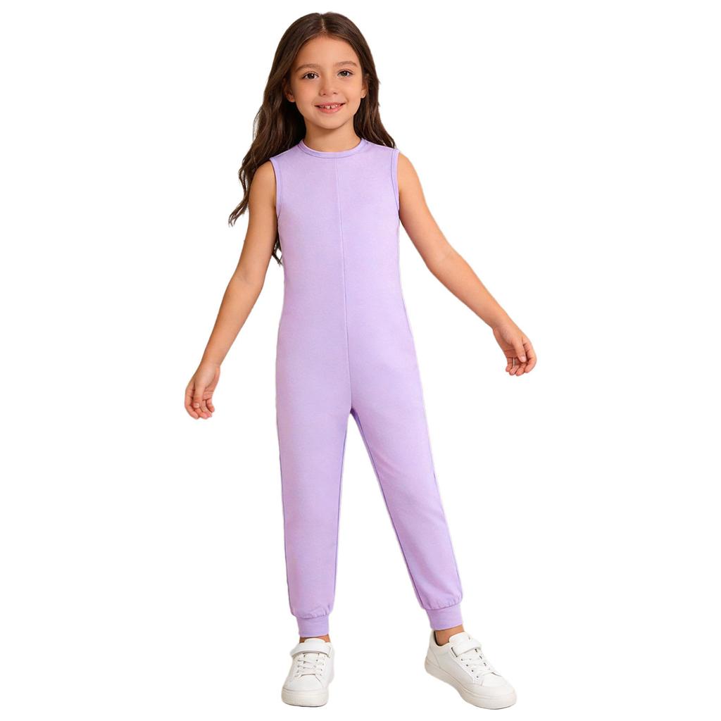 Unisex Kids Adaptive Full Body Jumpsuit Round Neck Sleeveless Solid Color Back Invisible Zipper for Special Needs Care