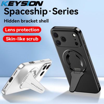 KEYSION Magnetic Phone Case for iPhone 17 Pro Max Metal Paint Silicone+PC Upright Kickstand Shockproof Cover for iPhone 17 Air