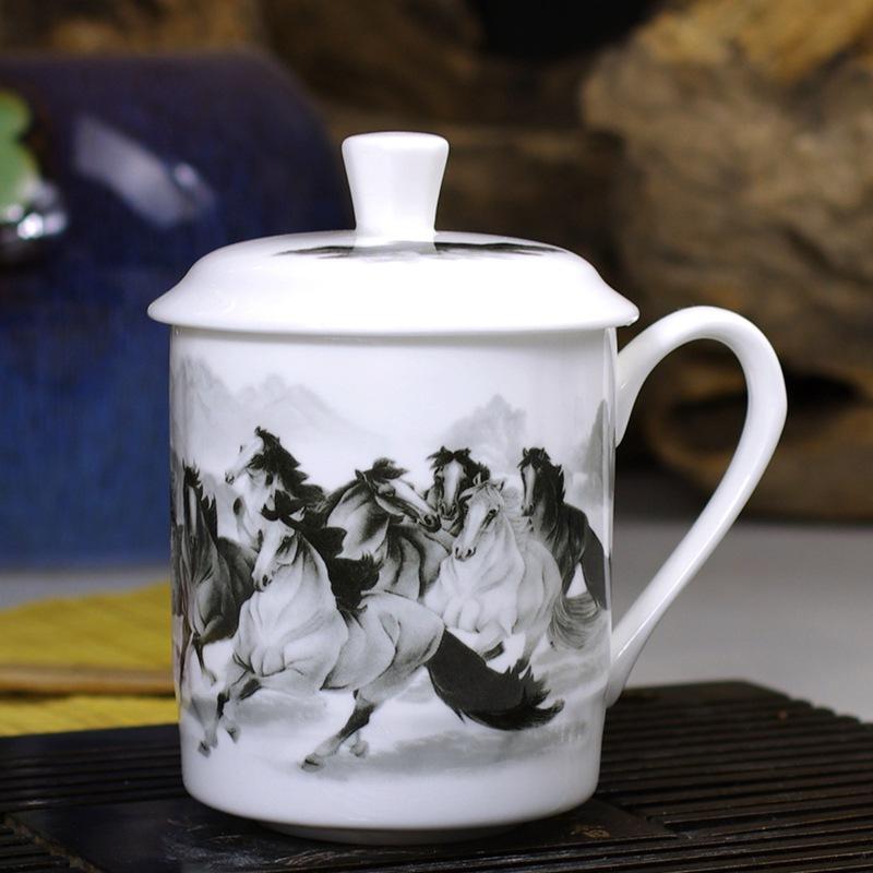 Jingdezhen Bone China Tea Cups with Lids, Conference Cups, Ceramic Water Cups, Office Cups, Gift Cups, Jing-style Cups