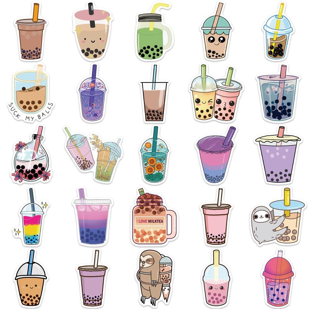 Waterproof 50pcs Pearl Milk Tea Stickers Cute Girl Heart Decals Scrapbook