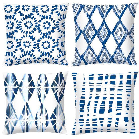 Blue Geometric Printed Throw Square Pillow Cover Sofa Chair Cushion Pillowcase