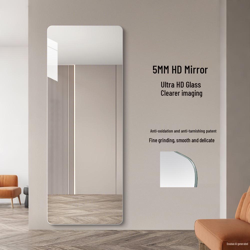 Self-Adhesive HD Full-Length Glass Mirror, Wall-Mounted, Explosion-Proof, Simple Style Dressing Mirror.