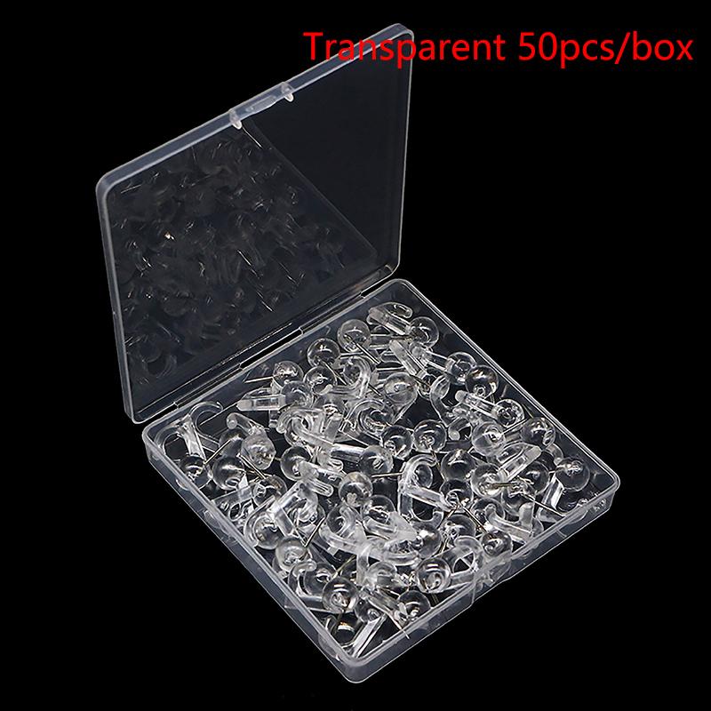 50 Stück Schwarz Transparent Kunststoffköpfe Reißzweckenhaken Dekorative Reißnägel Haken Rückseite Reißnägel Haken für Korkwand