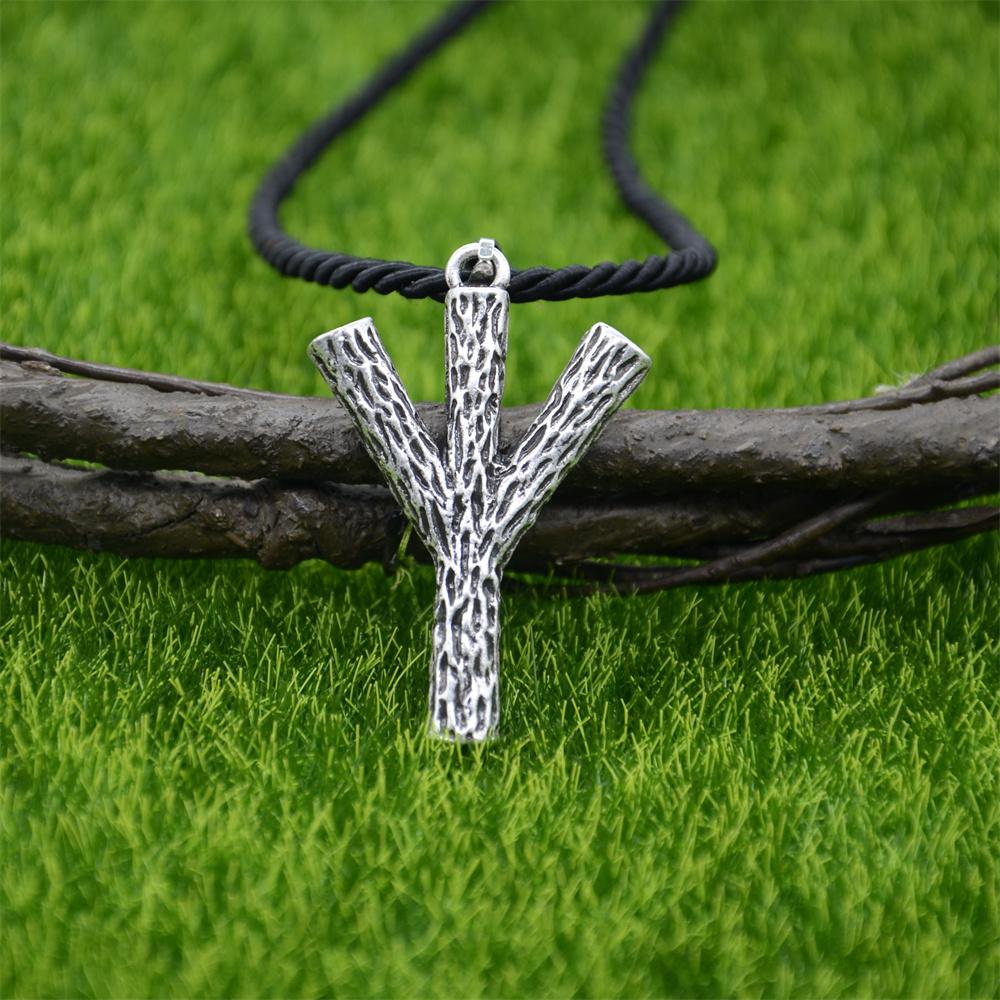 Runic Algiz Branches Viking Necklace Mens Jewelry Divine Protection Amulet Pendant Charm