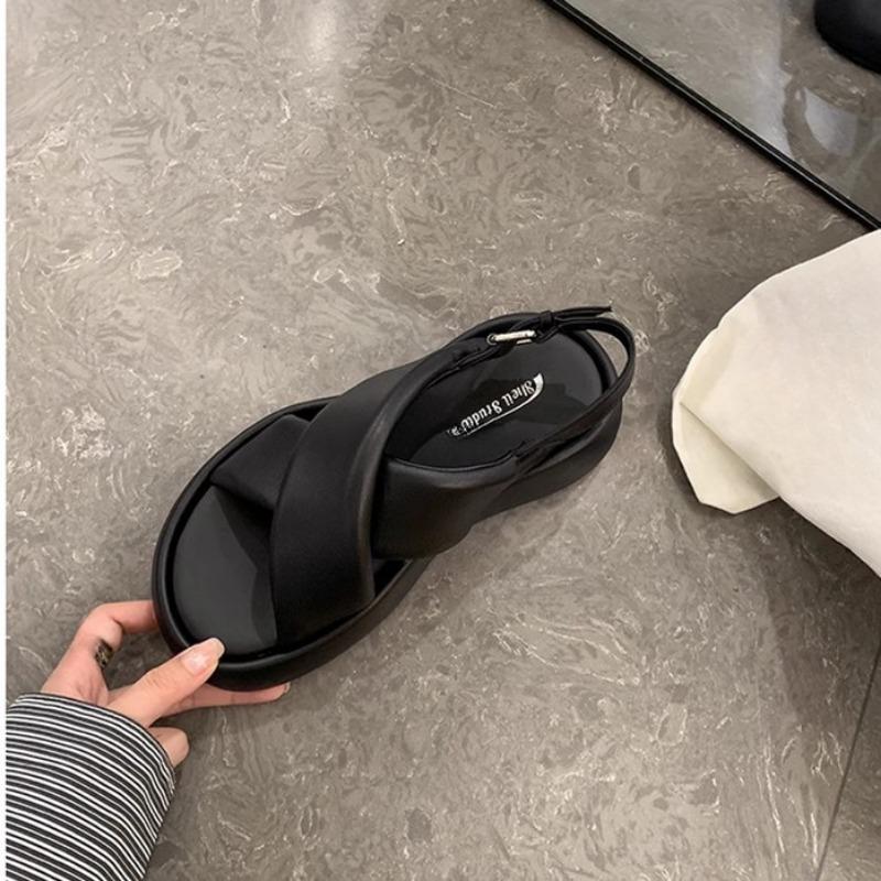 Cross-strap Casual Thick-soled Bubble Bread Sandals Women's New Style Shoes