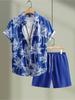 Summer Streetwear Men Sets 3D Printed Patchwork Lapel Short Sleeve Casual Shirt Beach ShortsVacation Hawaiian Suits