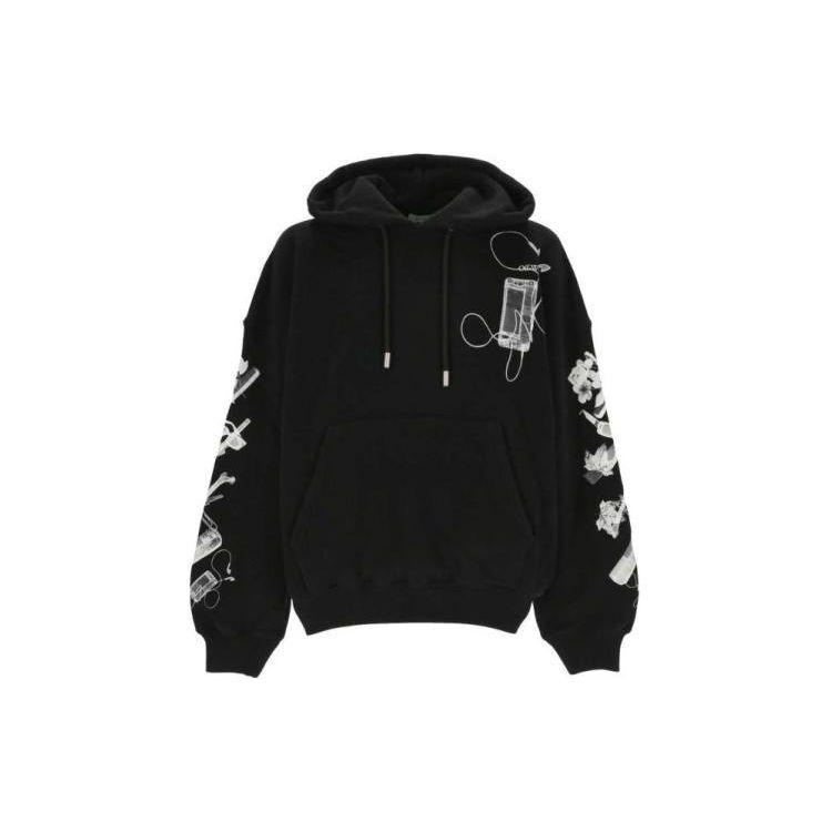 

Off-White Hooded Long Sleeve Graphic Print Pullover Sweatshirt Men sweatshirt Black OMBB118S24FLE0021009 XL