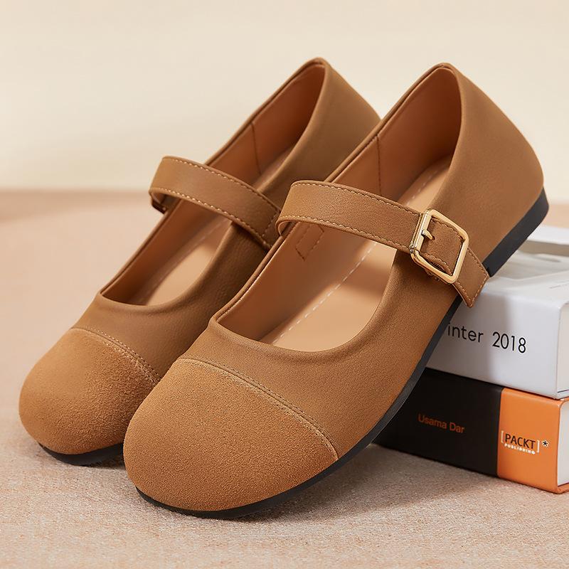 Boken shoes women's summer new retro versatile flat shoes lazy one-pedal leather beanie shoes polyurethane women's shoes
