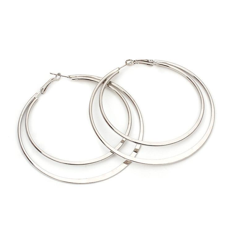 Earrings 2019 European and American new metal exaggerated earrings, geometric large circle double-layer earrings