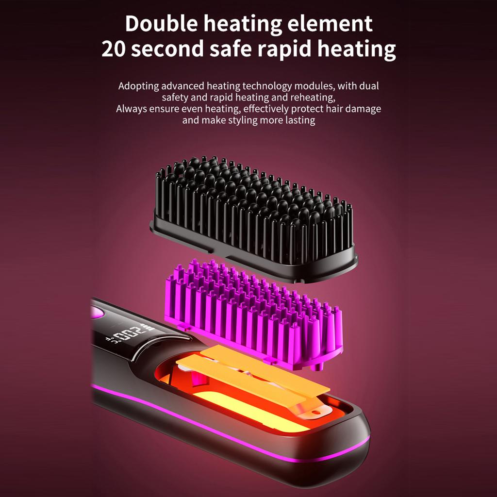 Cordless Hair Straightener Brush with 3 Temperature Settings (160 celsius 200 celsius ), Fast Heating Hair