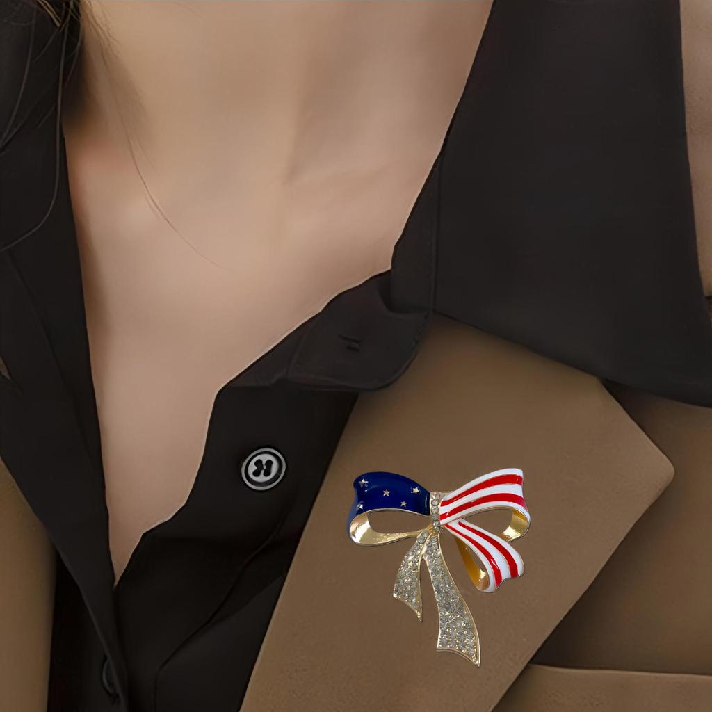 American Flag Election Bow Brooch - Striped Flower Accessory