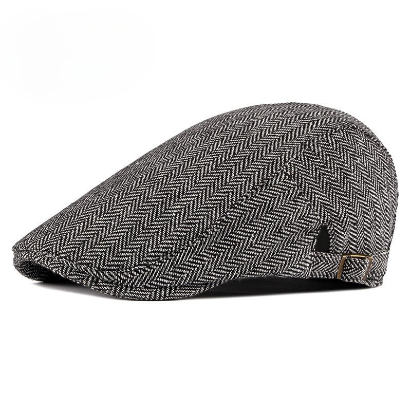 

Men s Herringbone Flat Cap British Retro Newsboy Cap Spring Autumn Vintage Beret Casual Cabbie Hat for Middle-aged Me 56-60cm чорний/білий