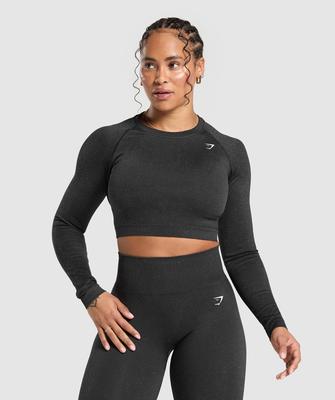 Adapt Fleck Seamless Long Sleeve Crop Top Mineral   Black B2a1c Bbdg