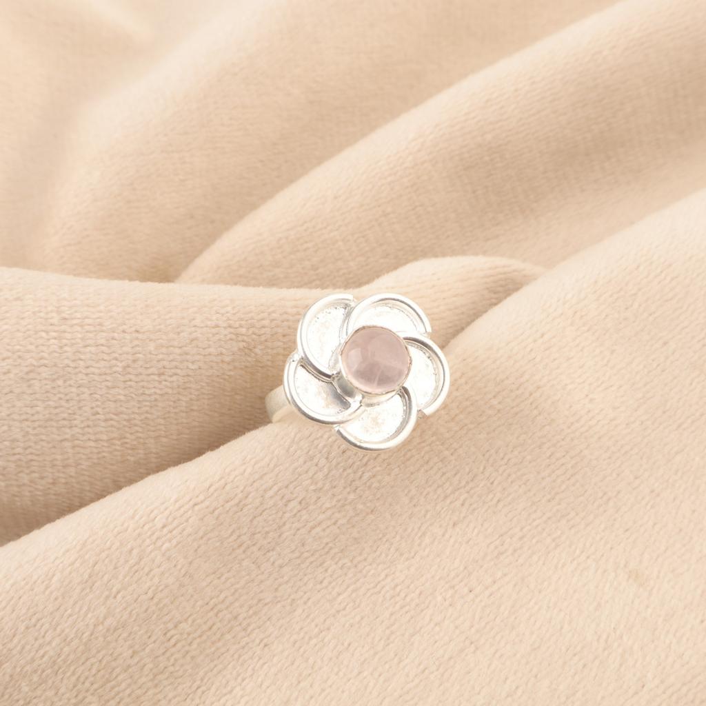 Rose Quartz Stone 925 Silver Sisters Day Stackable Anniversary Gift Ring Jewelry RR-51-31