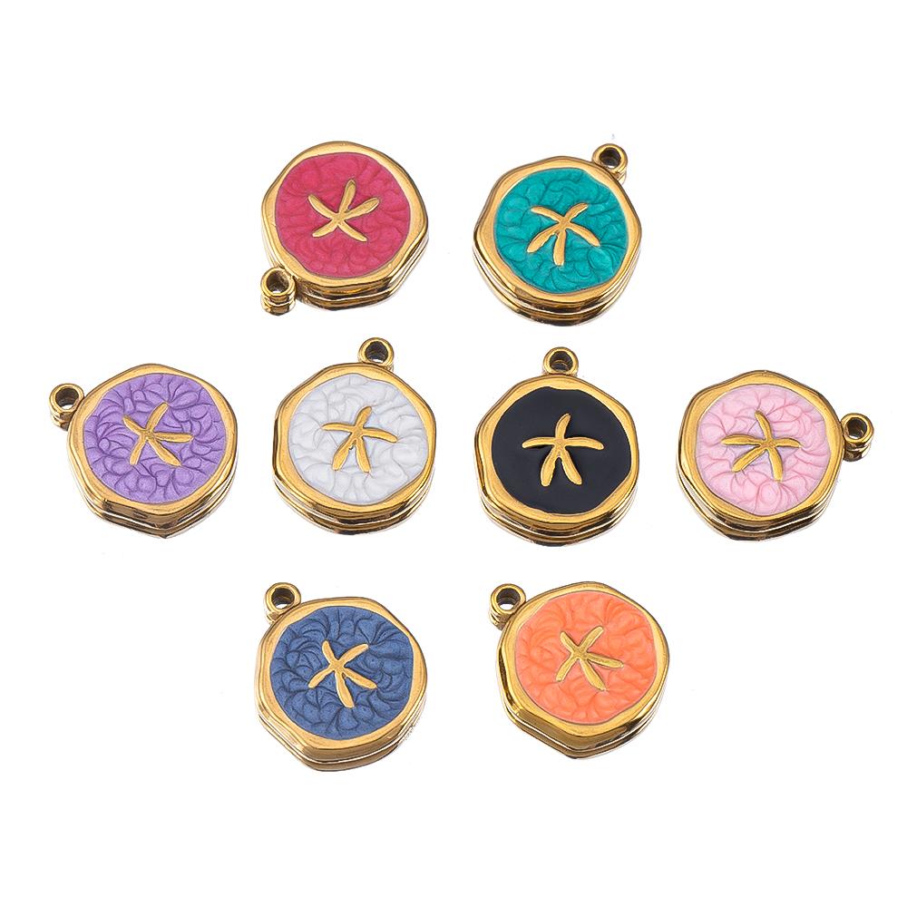 4-8pcs Stainless Steel Enamel Star Heart Eye Shell Sun Round Random Charm Base Anklet Pendant DIY Earring Necklace Jewelry Makin