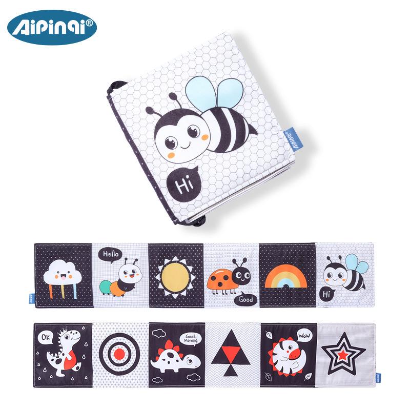 Black & White Baby Crib Bumper: Tear-Proof, Chewable Cloth Book for Early Education