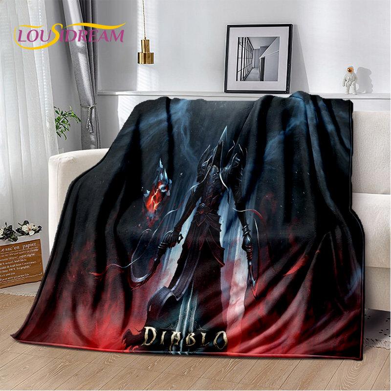 Koc 3D Diablo Gra Gamer Kreskówka Miękki Pluszowy, Koc Flanelowy Koc Narzuta na Salon Sypialnię Łóżko Sofa Piknik Okrycie Dzieci