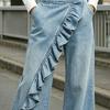 Women Denim Trousers, Wide Leg Elastic Waist Casual Pants, Soft Comfortable Loose Fit Trousers for Daily Wear Street Party