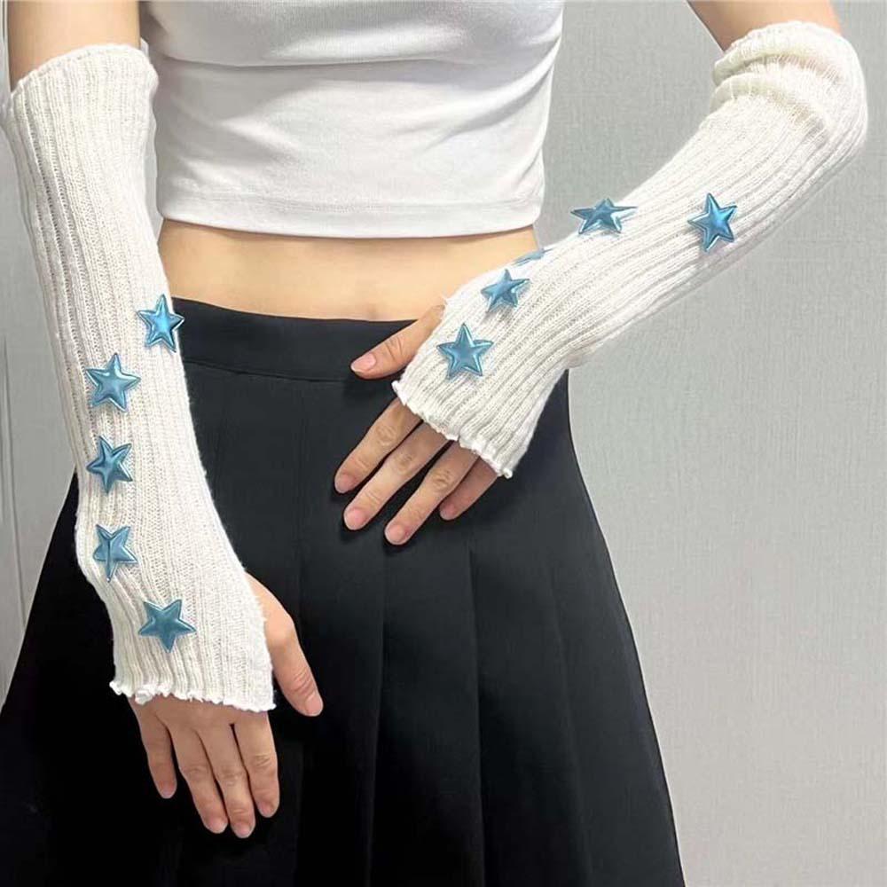 Lange Stulpen Schützende Elastische Gestrickte Fingerlose Ärmel Lange Gothic Y2K Stern Armstulpen Cool Atmungsaktiv Wärmer Lange Stulpen Mädchen