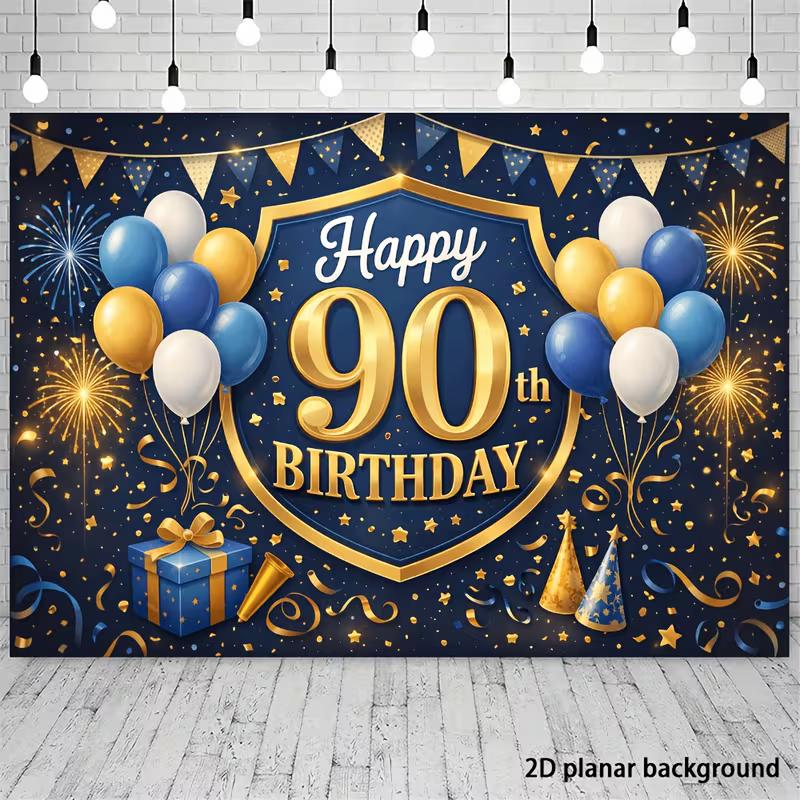 2D Happy 90th Birthday Hintergrund Banner Ballon Feuerwerk Party Deko
