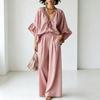 Conjuntos de Verano de 2 Piezas para Mujer, Top con Volantes de Media Manga y Cuello en V a Juego con Pantalones de Pierna Ancha, Conjuntos de Salón para Vacaciones con Bolsillos