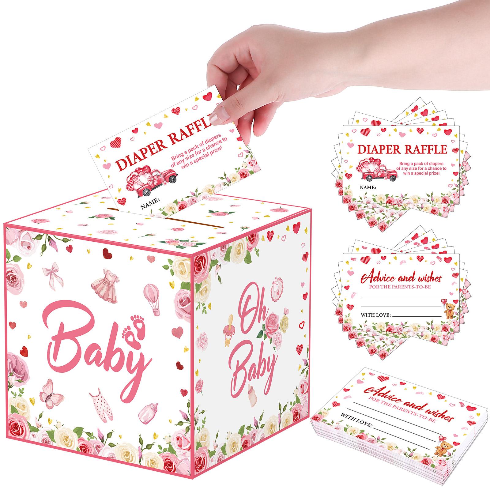 

51 Pcs Valentines Baby Shower Diaper Raffle Tickets With Card Box A Little Sweetheart Is On The Way Decoration Baby Shower Decor рожевий