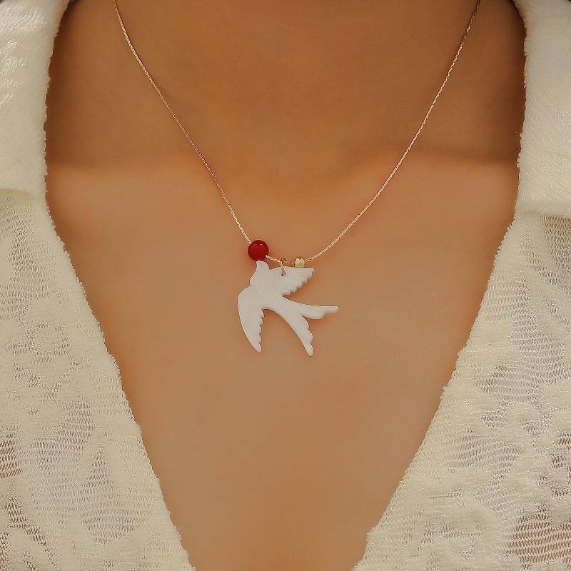 Squisita Collana Colomba della Pace in Ceramica Bianca per Donna Ciondolo Colomba Vintage Catena Maglione Accessori Gioielli da Festa Regalo