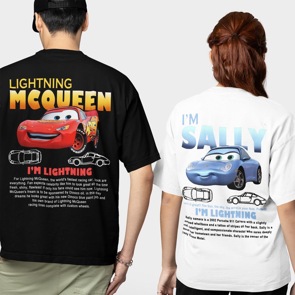 Men Women Lightning Car Mcqueen Sally Couple T-Shirt Merch Vintage Pure Cotton T Shirt Tops Christmas Gifts