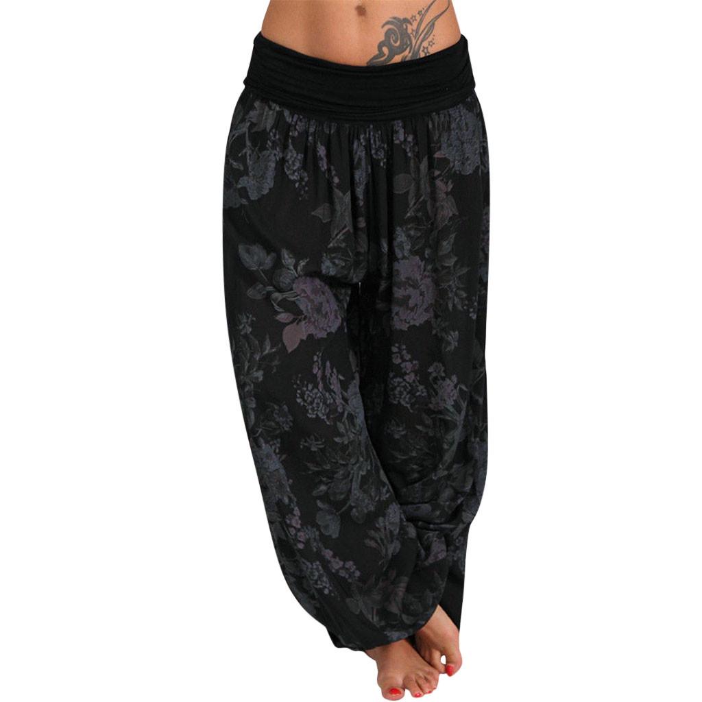 Women Ladies Printed Band Width Loose Leg Pants Women's Casual Pants