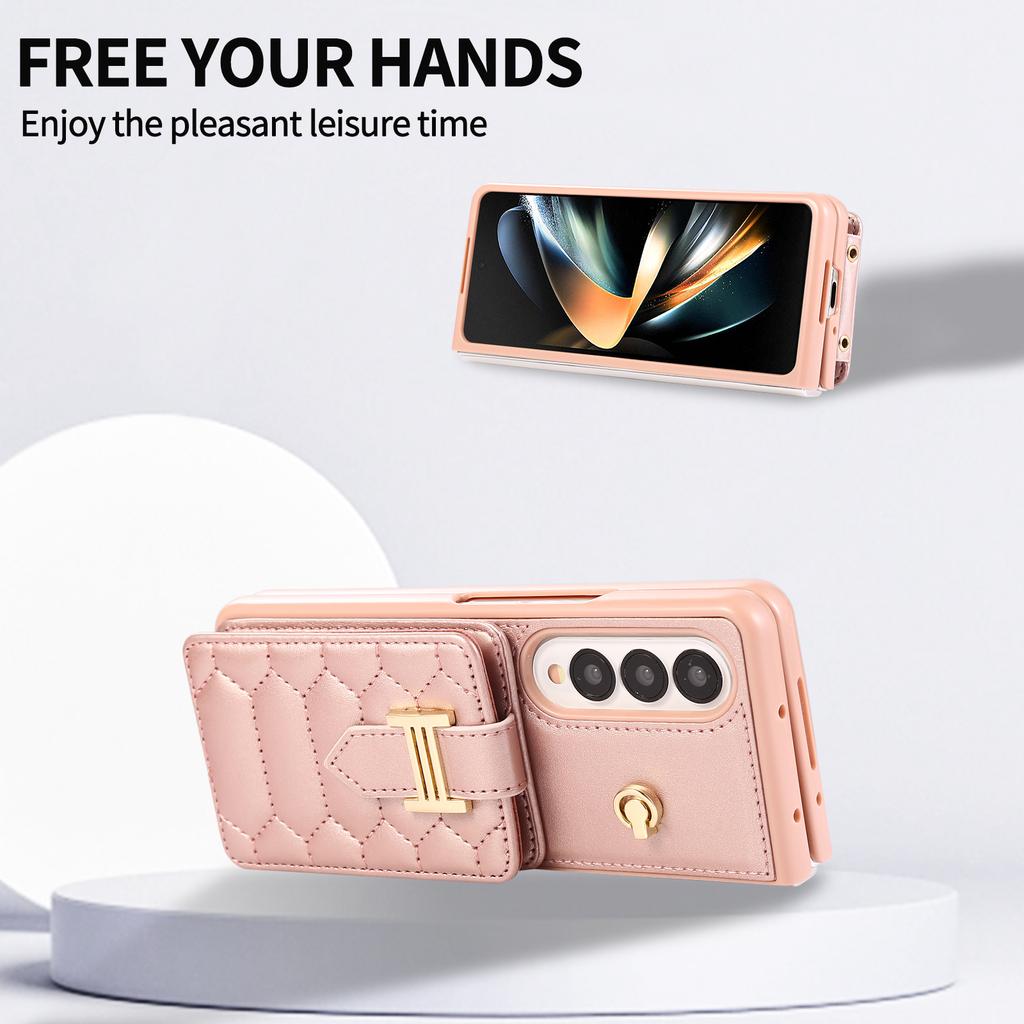 Crossbody Lanyard Phone Case for Samsung Galaxy Z Fold 7 6 5 4 3 Fold7 Fold6 Folio Wrist Strap Leather Card Holder Wallet Cover