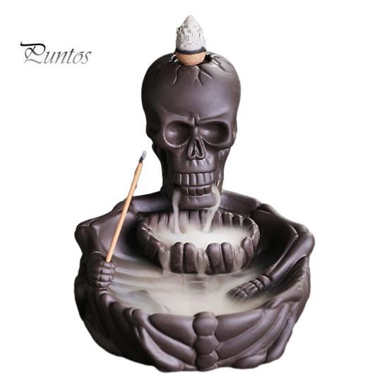 Quemador de Incienso Artesanal Quemador Esqueleto, Portaconos Cascada de Flujo Inverso, Soporte Decorativo Calavera Gótica para Hogar Varilla Decoración Halloween, Meditación