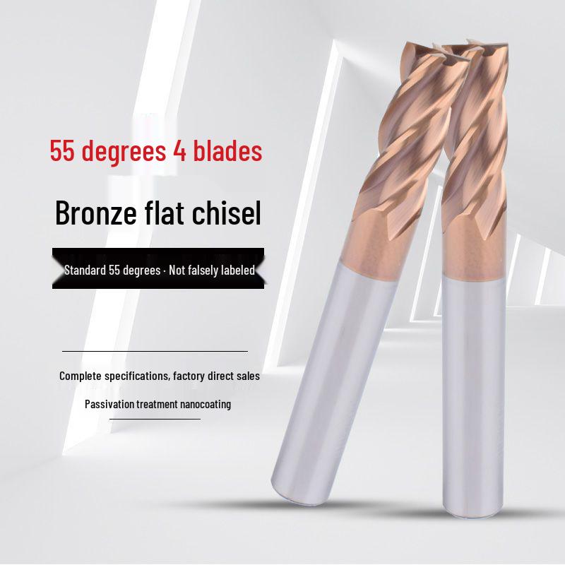 55° Tungsten Steel 4-Flute End Mill, Hard Alloy Coated, CNC Flat Bottom Tool