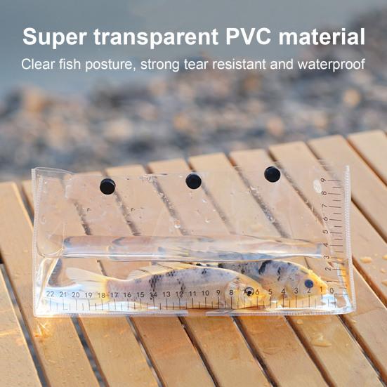 Transparent Fish Watching Bag with Measuring Scale Snap Button Waterproof PVC Lightweight Portable Outdoor Foldable Fish Observation Storage Bag