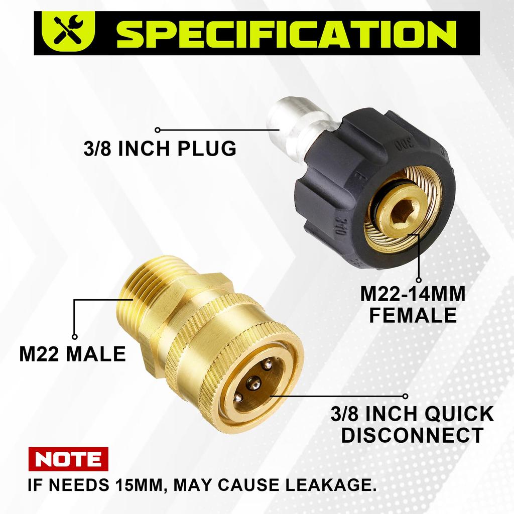 M MINGLE Ultimate Pressure Washer Adapter Set, Quick Disconnect Kit, M22 Swivel to 3/8 Inch Quick Connect, 3/4 Inch to Quick Release, 8 Pack