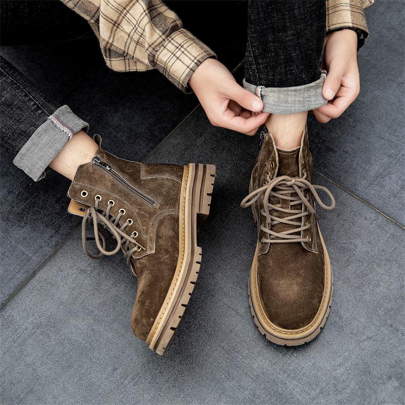 Men's Retro Korean Style Mid-Cut Zipper Leather Boots - British Trendy Design (29156)