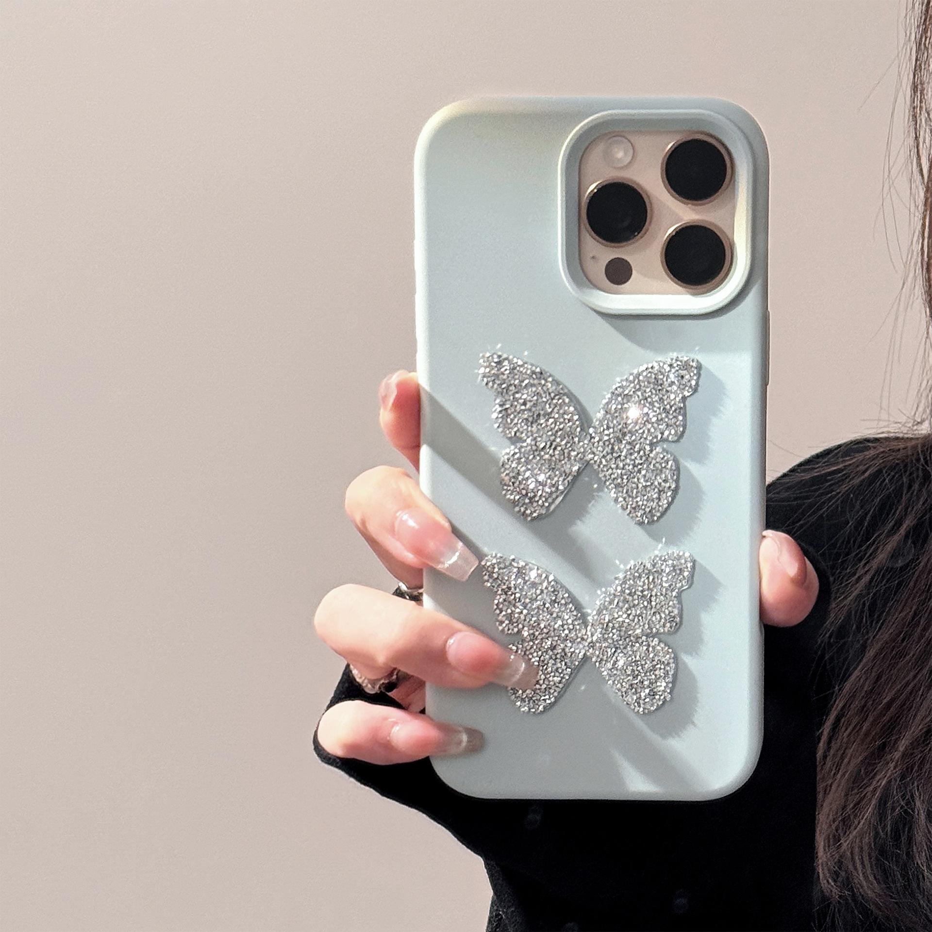

Flash Diamond Butterfly Suitable for 17promax Apple 16 Mobile Phone Case Iphone14 High end Sense 1311 Three Dimensional Soft 12pro max(6.7)