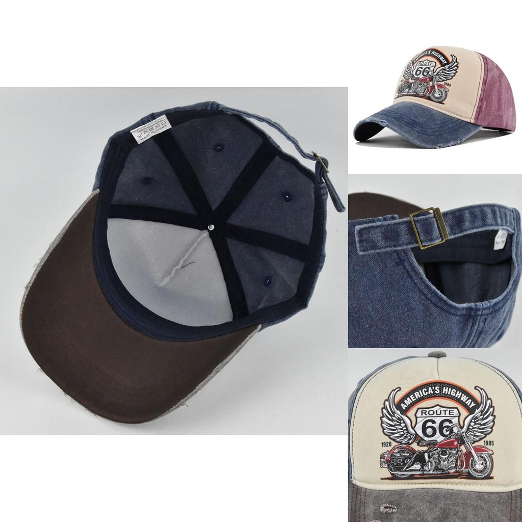 Vintage Czapka z daszkiem Route66 Retro Nadruk Czapka z daszkiem kaczka Motocyklista Ciężarówka Czapka Męska Kapelusz przeciwsłoneczny