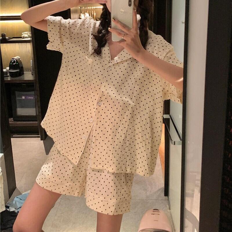 Full of polka dots Korean version ins style pajamas women's summer short-sleeved shorts set student dormitory can wear loungewear outside