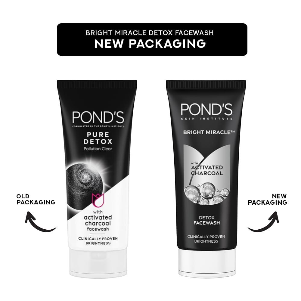 POND'S Pure Detox Face Wash With Activated Charcoal For Deep Cleansing Oil Control & Brighter Skin Glow, Anti-Pollution Care, 150g