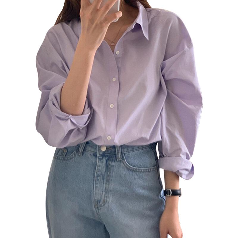 Women's Purple Korean-Style Slim Fit Long Sleeve Shirt: Spring/Autumn 2025 Collection